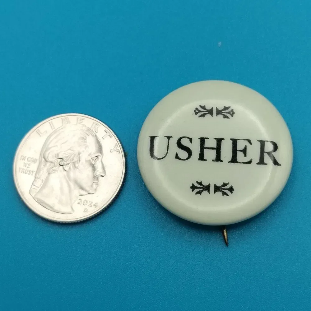 Vintage Pinback Button USHER Pin Paper Back